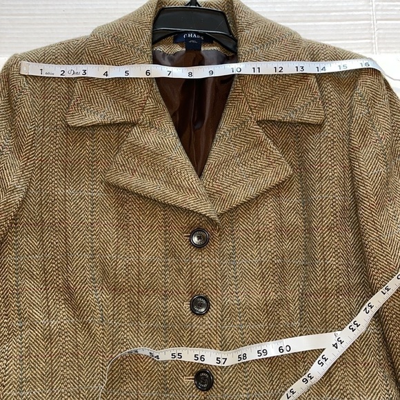 VTG-chaps-L-brown-houndstooth-wool blend, shoulder pads, 4 button blazer/jacket. - Picture 11 of 13